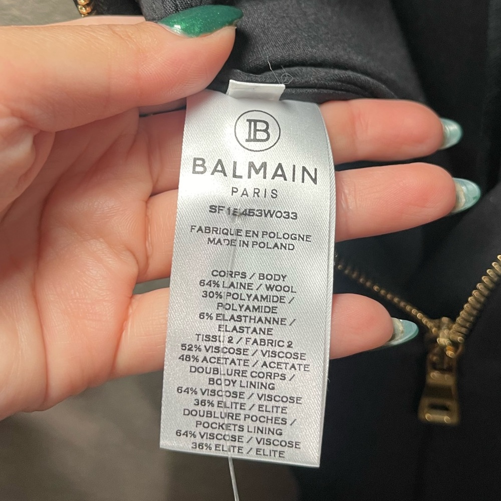 BALMAIN | NWT! Satin-trimmed button-embellished wool-blend cady jumpsuit sz: 34 - Picture 10 of 15